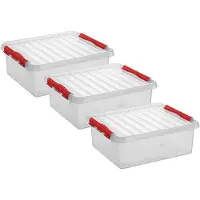 Sunware 5x stuks q-line opberg box/opbergdoos - 25 liter - 50 x 40 x 18 cm - kunststof - opslagbox - transparant/rood