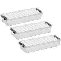Sunware 8x stuks q-line opberg box/opbergdoos - 2.5 liter - 38 x 14 x 6 cm - kunststof - opslagbox - transparant/zilver
