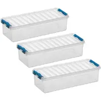 Sunware 5x stuks q-line opberg box/opbergdoos - 3.5 liter - 38 x 14 x 9 cm - kunststof - opslagbox - transparant/blauw