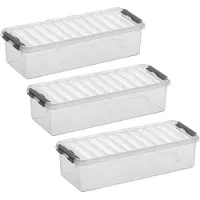 Sunware 8x stuks q-line opberg box/opbergdoos - 3.5 liter - 38 x 14 x 9 cm - kunststof - opslagbox - transparant/zilver