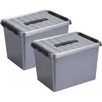 Sunware 3x stuks q-line opberg box/opbergdoos - 22 liter - 40 x 30 x 26 cm - kunststof - opslagbox - grijs