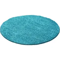 Muratap Basic rond shaggy vloerkleed turquoise hoogpolig- 200 cm rond