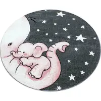 Muratap Kids olifant rond vloerkleed kinderkamer roze / laagpolig-