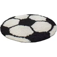 Muratap Fun voetbal kinderkamer rond vloerkleed hoogpolig wit- 120 cm rond