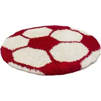 Muratap Fun voetbal kinderkamer rond vloerkleed hoogpolig wit- 120 cm