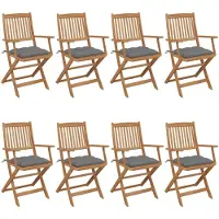vidaXL Klapstoelen, 8 stuks, met kussens, gemaakt van massief acaciahout