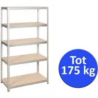 Profeco heavy duty opbergrek 180x90 cm - metalen stellingkast / stellingrek / magazijnkast - 5 planks x 175kg - RVS