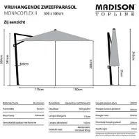 Madison Parasol Monaco Flex Vierkant Grijs 300 x 300 cm