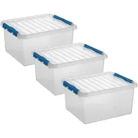 Sunware 5x stuks q-line opberg box/opbergdoos - 36 liter - 50 x 40 x 26 cm - kunststof - opslagbox - transparant/blauw