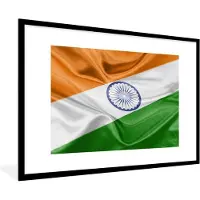 PosterMonkey Fotolijst incl. Poster - Close-up van de vlag van India - 90x60 cm - Posterlijst