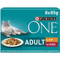 Purina One 5x Kattenvoer Nat Fijne Malse Reepjes In Saus Kip - Rund 8 X 85 Gr