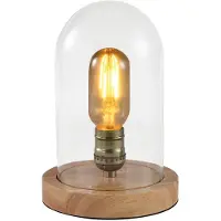 QUVIO Tafellamp landelijk - Glazen stolp en houten voet - Diameter 15 cm