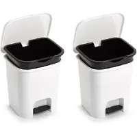 Forte Plastics Set van 2x stuks kunststof afvalemmers/vuilnisemmers wit 7.5 liter met pedaal - Pedaalemmers