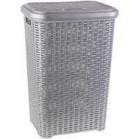 Forte Plastics Plasticforte Wasmand met deksel - 60L- grijs - kunststof - 35x43x62 cm - Wasmanden