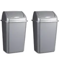 Forte Plastics 2x stuks kunststof afvalemmers/vuilnisemmers zilver 15 liter met deksel - Prullenbakken