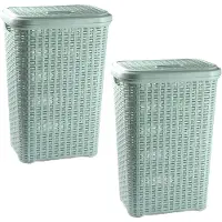 Forte Plastics 2x stuks grote rotan wasmand met deksel van 60 liter in het lichtgroen - Wasmanden