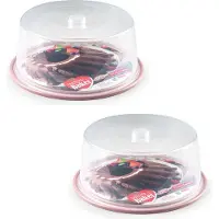 PlasticForte Taart doos - 2x stuks - roze bodem - rond - 32 x 15 cm - gebak bewaardoos