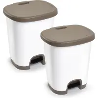 PlasticForte afvalemmers - pedaalemmers - set 2x stuks - wit/taupe - van 27 liter - met deksel en pedaal - 38 x 32 x 45 cm