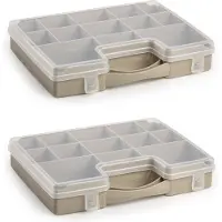 PlasticForte 3x stuks opbergkoffertje - 13-vaks - taupe - opbergkoffer - sorteer box - 27,5 x 20,5 x 3 cm
