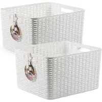 PlasticForte Opbergmand - 4x stuks - Kastmand - rotan kunststof - wit - 28 Liter - 34 x 40 x 23 cm