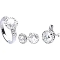 Diamonfire - Zilveren set Maat 18.5 - Ring, Collier, Oorbellen - Entourage