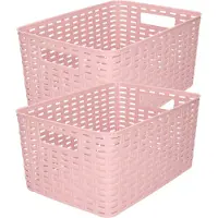 PlasticForte 4x stuks rotan gevlochten opbergmand/opbergbox kunststof - Oud roze - 22 x 33 x 16 cm - Kast mandjes