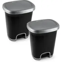 PlasticForte Pedaalemmer - 2x - zwart/ zilver - 27 liter - 38 x 32 x 45 cm - prullenbak