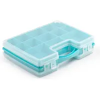 PlasticForte Opbergkoffertje - 3x - 21 vaks - blauw - kunststof - 28 x 21 x 6 cm - sorteerdoos