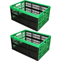 PlasticForte Boodschappenkrat - 2x stuks - 32L - 48 x 35 x 24 cm - vouwkrat - opvouwbaar - zwart/groen