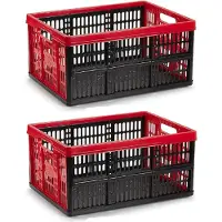 PlasticForte Boodschappenkrat - 3x stuks - 32L - 48 x 35 x 24 cm - vouwkrat - opvouwbaar - zwart/rood