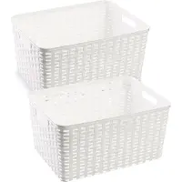 PlasticForte Opbergmand - 3x stuks - Kastmand - rotan kunststof - wit - 18 Liter - 29 x 39 x 20 cm