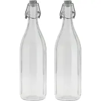 Bormioli Rocco waterfles met beugeldop - Set van 6x stuks - helder transparant - 1000 ml - Giara home deco fles - weckflessen