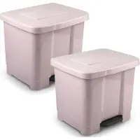 PlasticForte Pedaalemmer - 2x stuks - 2-vaks - roze - 35 liter - 43x38 cm - kunststof