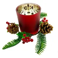 Benza Glazen Theelichthouder Met Kerststukje Dennen - 18 cm