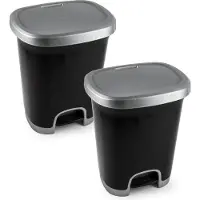 PlasticForte Pedaalemmer - 2x - zwart/ zilver - 18 liter - 33 x 28 x 40 cm - prullenbak