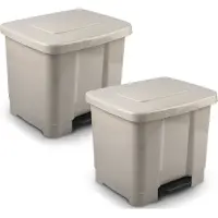 PlasticForte 2x vuilnisbak/pedaalemmer - 2-vaks - beige - 35 liter - 43 x 38 x 38 cm - kunststof