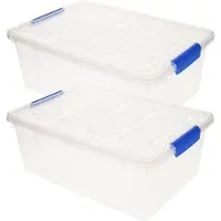 PlasticForte 4x stuks Opslag/opberg bakken/kisten/manden met deksel 37 x 26 x 14 cm transparant - Opbergbakken