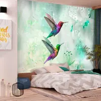 Artgeist Fotobehang – Behangpapier - Fotobehang - Colourful Hummingbirds (Green) 200x140 -