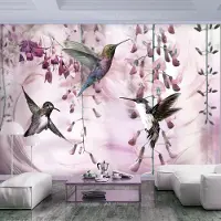 Artgeist Fotobehang - Flying Hummingbirds (Pink)