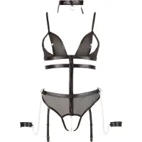 Cottelli Bondage - open body met bandjes en kettingen - zwart - XL
