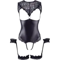Cottelli collection Wetlook body met open kruis - XL - Zwart