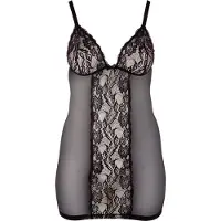 Cottelli collection Plus Size - transparant nachthemd met kant - zwart - 3XL