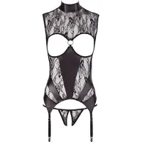 Abierta Fina - open set lingerie - kanten details - zwart - L