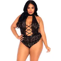Leg avenue Kanten body met open kruis - Queen Size (46 - 50) - Zwart