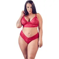 Cottelli Plus Size – Lingerie Set met Open String voor Uitstraling vol Passie – Maat XL – Rood