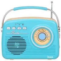 Lauson RA142 vintage radio, blauw en crème, analoog, met ingebouwde luidspreker (2W), AM/FM, oplaadbare batterij, Bluetooth, USB, SD