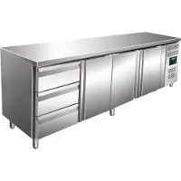 Saro Gekoelde RVS werkbank | 3 deuren | 3 laden | 223 x 70 x 89/95 cm (Lager dan 90 cm;90 tot 150 cm;)