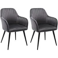 Vente-unique Set van 2 stoelen met armleuningen - Fluweel en zwart metaal - Grijs - ELEANA