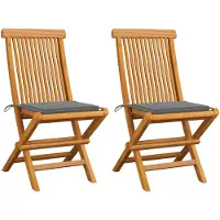 vidaXL Tuinstoelen 2 st met grijze kussens massief teakhout