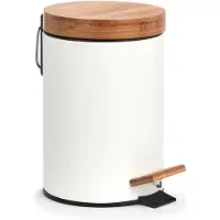 Zeller Present Pedaalemmer - 3L - wit - metaal en bamboe - 24 cm - Pedaalemmers